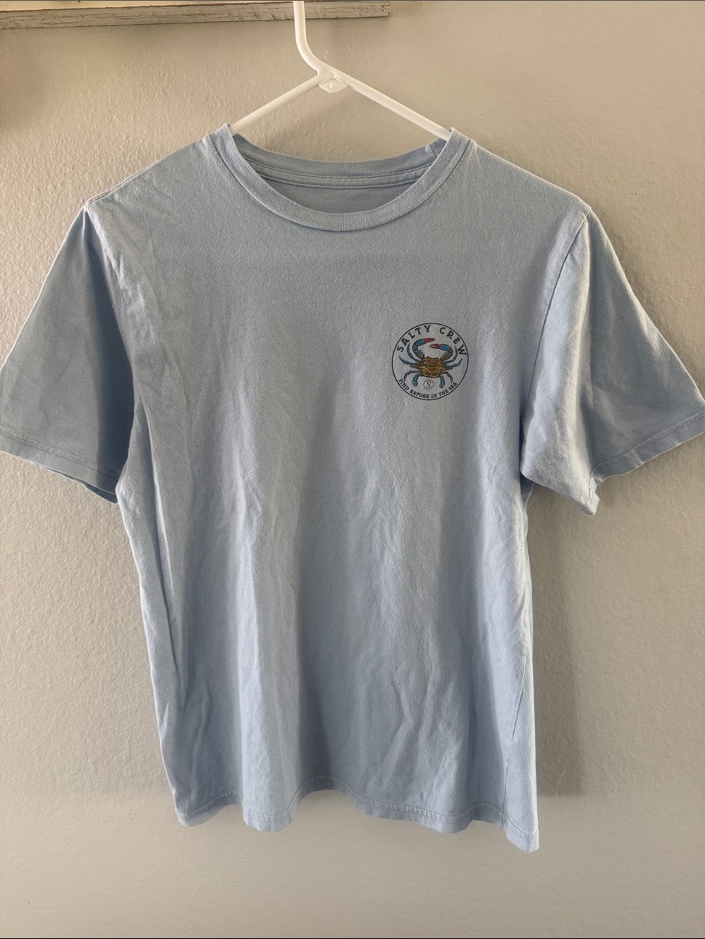 Salty Crew Light Blue Short Sleeve Tee with Crab Chest Graphic